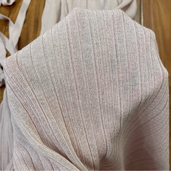 Zara Knit & Lace Wrap Dress Long Blush Pink Semi-Sheer V-Neck Size Small - Picture 10 of 16